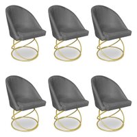 Kit 06 Cadeiras Poltrona de Jantar Bela Veludo Grafite Base Metálica Luxo Dourado - Pallazio