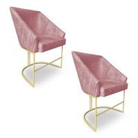 Kit 2 Poltronas Decorativas Alana Veludo Rosé Base de Ferro Dourado - Pallazio