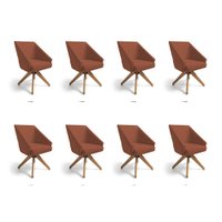 Kit 8 Poltronas Giratórias Alana Veludo Base de Madeira - Pallazio Cor:Terracota