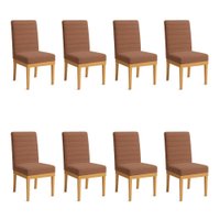 Kit 8 Cadeiras de Jantar Solana Boucle Base de Madeira - Pallazio Cor:Terracota