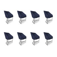 Kit 8 Poltronas Luxo Alana Suede Azul Marinho Base Ferro Preto - Pallazio