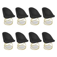 Kit 08 Cadeiras Poltrona de Jantar Bela Suede Preto Base Metálica Luxo Dourado - Pallazio