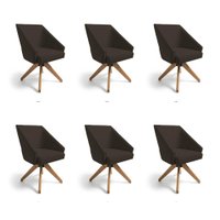 Kit 6 Poltronas Giratórias Alana Suede Base de Madeira - Pallazio Cor:Marrom