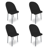 Kit 4 Cadeiras Poltrona de Jantar Ariel Suede Preto Pés de Ferro Preto - Pallazio
