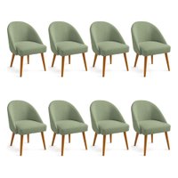 Kit 08 Cadeiras Poltrona de Jantar Estofada Luna Boucle Verde Pistache Pés Palito Castanho - Pallazio