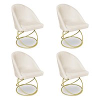 Kit 04 Cadeiras Poltrona de Jantar Bela Suede Bege Base Metálica Luxo Dourado - Pallazio
