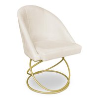 Cadeira Poltrona de Jantar Bela Veludo Bege Base Metálica Luxo Dourado - Pallazio