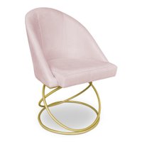 Cadeira Poltrona de Jantar Bela Suede Rosa Bebê Base Metálica Luxo Dourado - Pallazio