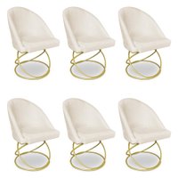 Kit 06 Cadeiras Poltrona de Jantar Bela Veludo Bege Base Metálica Luxo Dourado - Pallazio