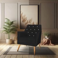 Kit 2 Poltronas Velvet Strass Veludo Pés de Madeira - Pallazio Cor:Preto