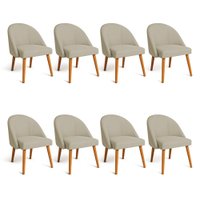 Kit 08 Cadeiras Poltrona de Jantar Luna Suede Capuccino Pés Palito Castanho - Pallazio