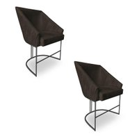 Kit 2 Poltronas Luxo Alana Suede Base Ferro Preto - Pallazio Cor:Marrom