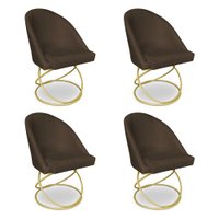 Kit 04 Cadeiras Poltrona de Jantar Bela Suede Marrom Base Metálica Luxo Dourado - Pallazio