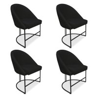 Kit 04 Cadeiras Poltrona de Jantar Bela Veludo Preto Base Metálica Industrial Preto - Pallazio