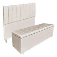 Kit Cabeceira e Calçadeira Recamier Baú King 1,95m Holanda Suede Bege - Pallazio