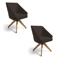 Kit 2 Poltronas Giratórias Alana Suede Marrom Base de Madeira - Pallazio
