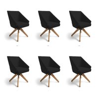 Kit 6 Poltronas Giratórias Alana Veludo Base de Madeira - Pallazio Cor:Preto