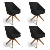 Kit 4 Poltronas Giratórias Alana Suede Base de Madeira - Pallazio Cor:Preto