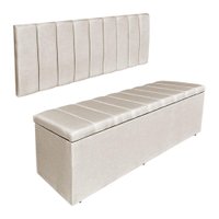 Kit Cabeceira Painel e Calçadeira Recamier Baú Solteiro 0,90m Holanda Suede Bege - Pallazio