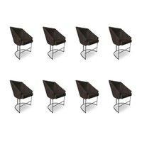 Kit 8 Poltronas Luxo Alana Suede Base Ferro Preto - Pallazio Cor:Marrom