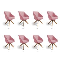 Kit 8 Poltronas Giratórias Alana Veludo Base de Madeira - Pallazio Cor:Rosê