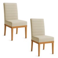 Kit 2 Cadeiras de Jantar Solana Linho Dourado Base de Madeira - Pallazio