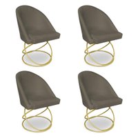 Kit 04 Cadeiras Poltrona de Jantar Bela Suede Marrom Rato Base Metálica Luxo Dourado - Pallazio
