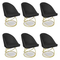 Kit 06 Cadeiras Poltrona de Jantar Bela Suede Preto Base Metálica Luxo Dourado - Pallazio