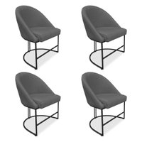 Kit 04 Cadeiras Poltrona de Jantar Bela Veludo Grafite Base Metálica Industrial Preto - Pallazio
