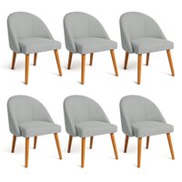 Kit 06 Cadeiras Poltrona de Jantar Luna Suede Cinza Pés Palito Castanho - Pallazio