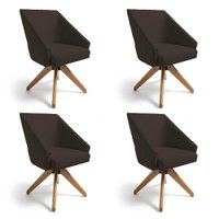 Kit 4 Poltronas Giratórias Alana Suede Base de Madeira - Pallazio Cor:Marrom