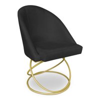 Cadeira Poltrona de Jantar Bela Suede Preto Base Metálica Luxo Dourado - Pallazio