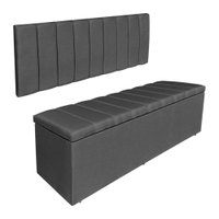 Kit Cabeceira Painel e Calçadeira Recamier Baú Solteiro 0,90m Holanda Suede Grafite - Pallazio