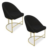 Kit 02 Cadeiras Poltrona de Jantar Bela Veludo Preto Base Metálica Industrial Dourado - Pallazio