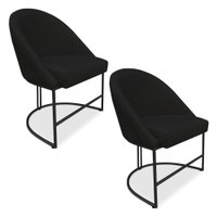 Kit 02 Cadeiras Poltrona de Jantar Bela Veludo Preto Base Metálica Industrial Preto - Pallazio