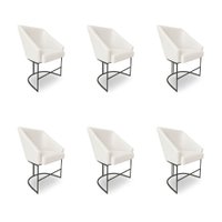 Kit 6 Poltronas Luxo Alana Bouclê Bege Base Ferro Preto - Pallazio