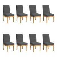 Kit 8 Cadeiras de Jantar Solana Boucle Base de Madeira - Pallazio Cor:Grafite