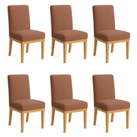 Kit 6 Cadeiras de Jantar Solana Boucle Base de Madeira - Pallazio Cor:Terracota