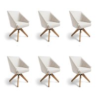 Kit 6 Poltronas Giratórias Alana Suede Base de Madeira - Pallazio Cor:Bege