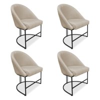Kit 04 Cadeiras Poltrona de Jantar Bela Veludo Bege Base Metálica Industrial Preto - Pallazio