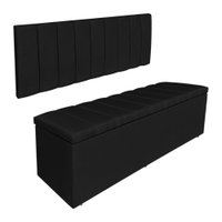 Kit Cabeceira Painel e Calçadeira Recamier Baú Queen 1,60m Holanda Suede Preto - Pallazio