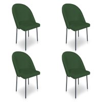 Kit 4 Cadeiras Poltrona de Jantar Ariel Suede Verde Pés de Ferro Preto - Pallazio