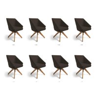 Kit 8 Poltronas Giratórias Alana Suede Base de Madeira - Pallazio Cor:Marrom