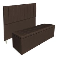 Kit Cabeceira e Calçadeira Recamier Baú King 1,95m Holanda Suede Marrom - Pallazio