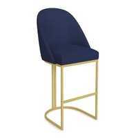 Banqueta Alta Bela Suede Azul Marinho Base Metálica Industrial Dourado - Pallazio