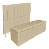 Kit Cabeceira e Calçadeira Recamier Baú Queen 1,60m Holanda Linho Dourado - Pallazio