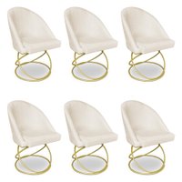 Kit 06 Cadeiras Poltrona de Jantar Bela Suede Bege Base Metálica Luxo Dourado - Pallazio