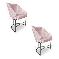 Kit 2 Poltronas Luxo Alana Suede Base Ferro Preto - Pallazio Cor:Rosa Bebê