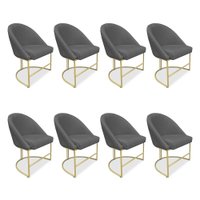 Kit 08 Cadeiras Poltrona de Jantar Bela Veludo Grafite Base Metálica Industrial Dourado - Pallazio