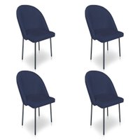 Kit 4 Cadeiras Poltrona de Jantar Ariel Suede Azul Marinho Pés de Ferro Preto - Pallazio